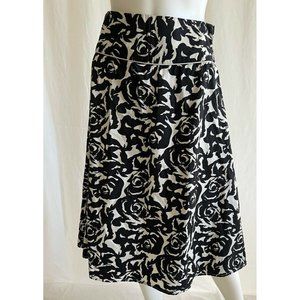 Donna Moore Women's Skirt Flare Black White Floral 100% Cotton Full Zip Size L